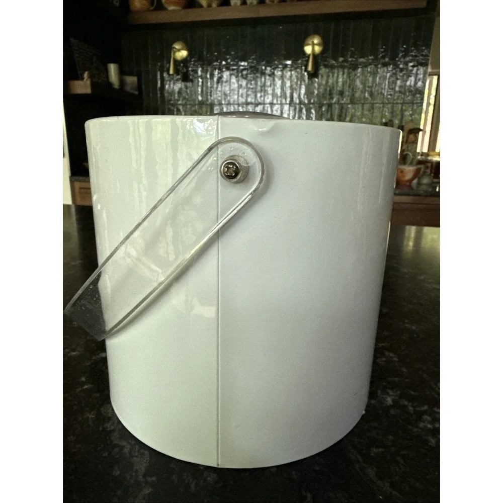 Georges Briard White Ice Bucket - MCM Mod Space Age Lucite Handle VTG